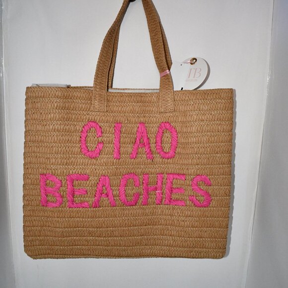 BTB Los Angeles Ciao Beaches Tote in Sand/Fuchsia #BG-SP2599 NWT - Picture 3 of 6